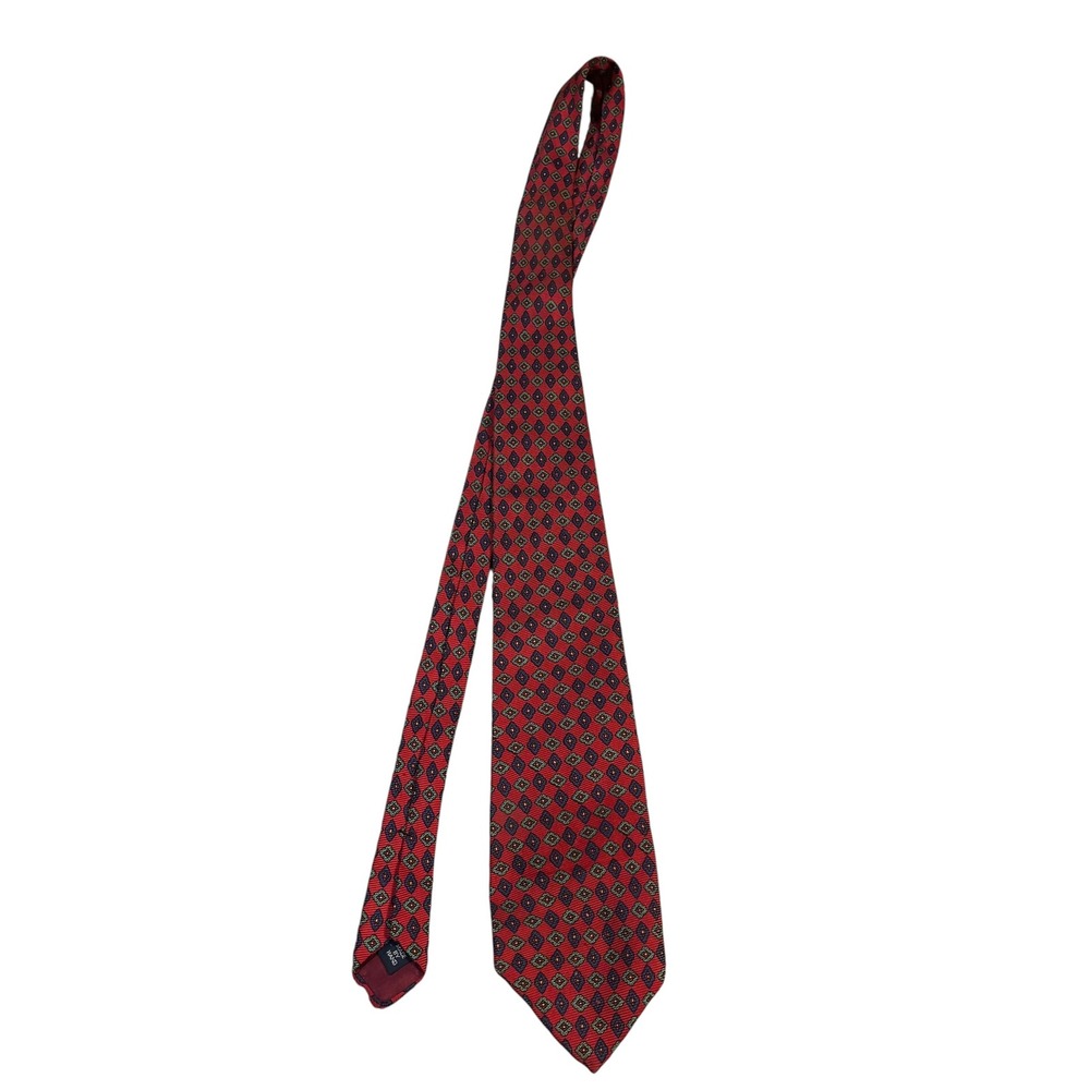 Polo by Ralph Lauren Silk Necktie Red Geometric Diamond Pattern Men's